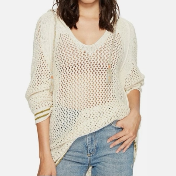 Free People Tops - Free People Shadow Stripe Open Knit Hoodie Size S